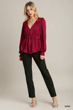 Ruffle V-Neck Babydoll Blouse -