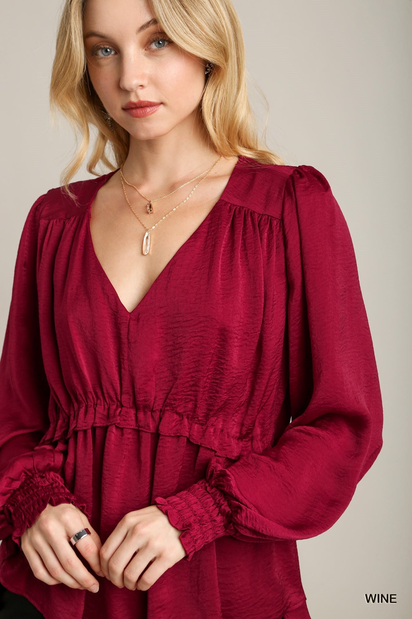 Ruffle V-Neck Babydoll Blouse -
