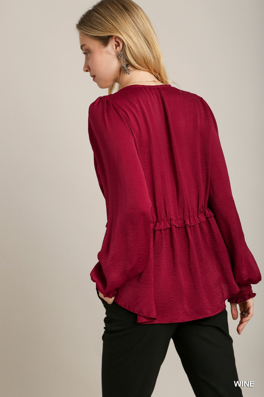 Ruffle V-Neck Babydoll Blouse -