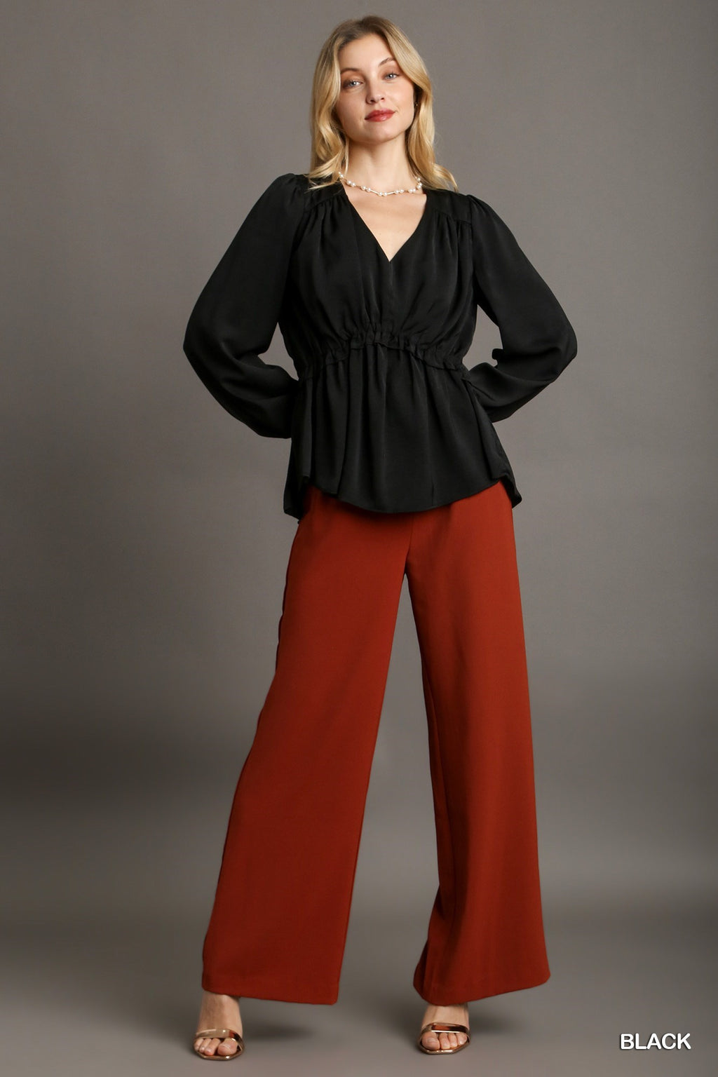 Ruffle V-Neck Babydoll Blouse -