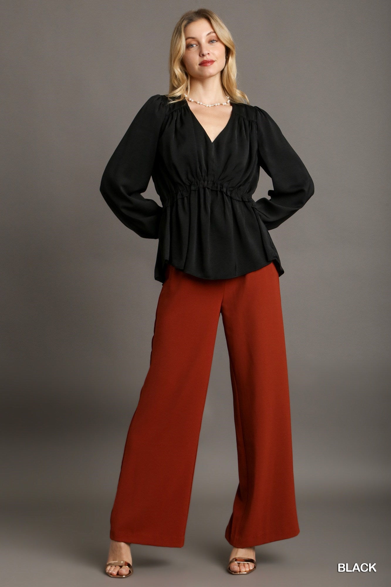 Ruffle V-Neck Babydoll Blouse -