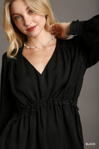 Ruffle V-Neck Babydoll Blouse -