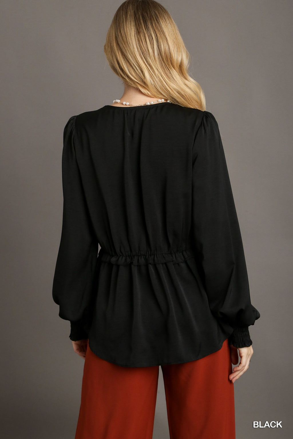 Ruffle V-Neck Babydoll Blouse -