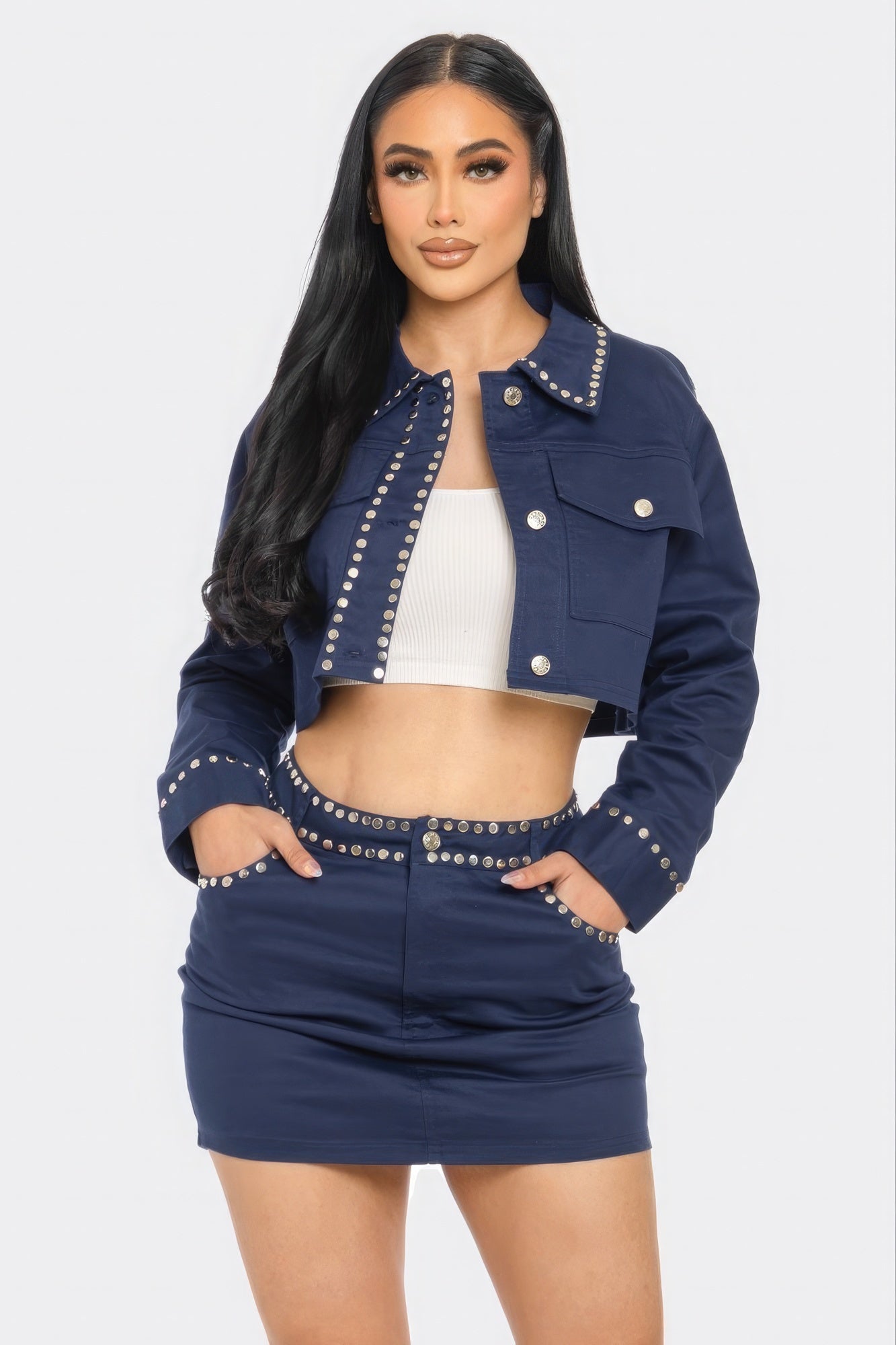 Cropped Embroidered Shirt Set -