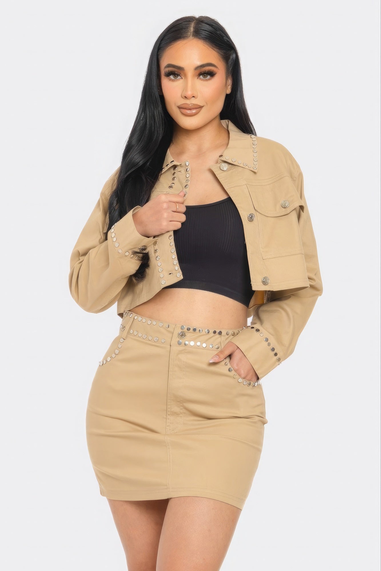 Cropped Embroidered Shirt Set -
