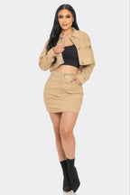 Cropped Embroidered Shirt Set - Taupe