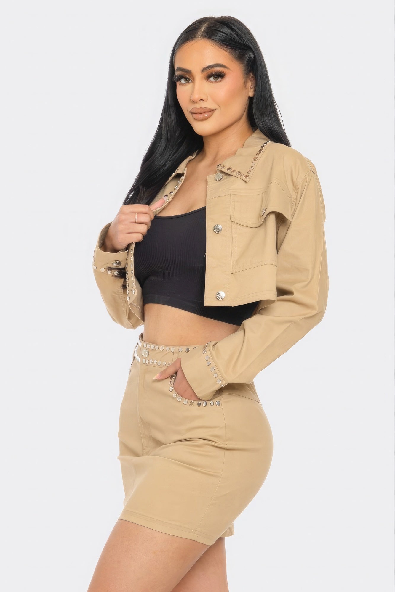 Cropped Embroidered Shirt Set -