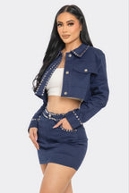 Cropped Embroidered Shirt Set -