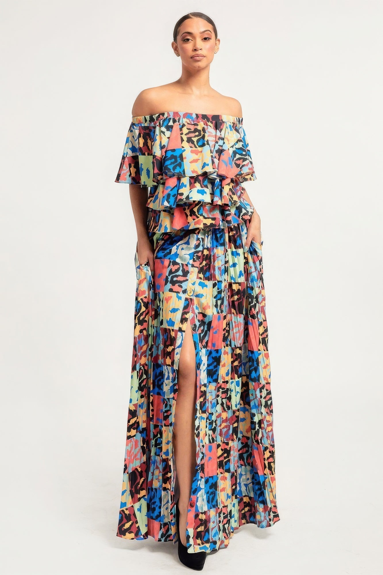 Off Shoulder Ruffle Skirt Set -