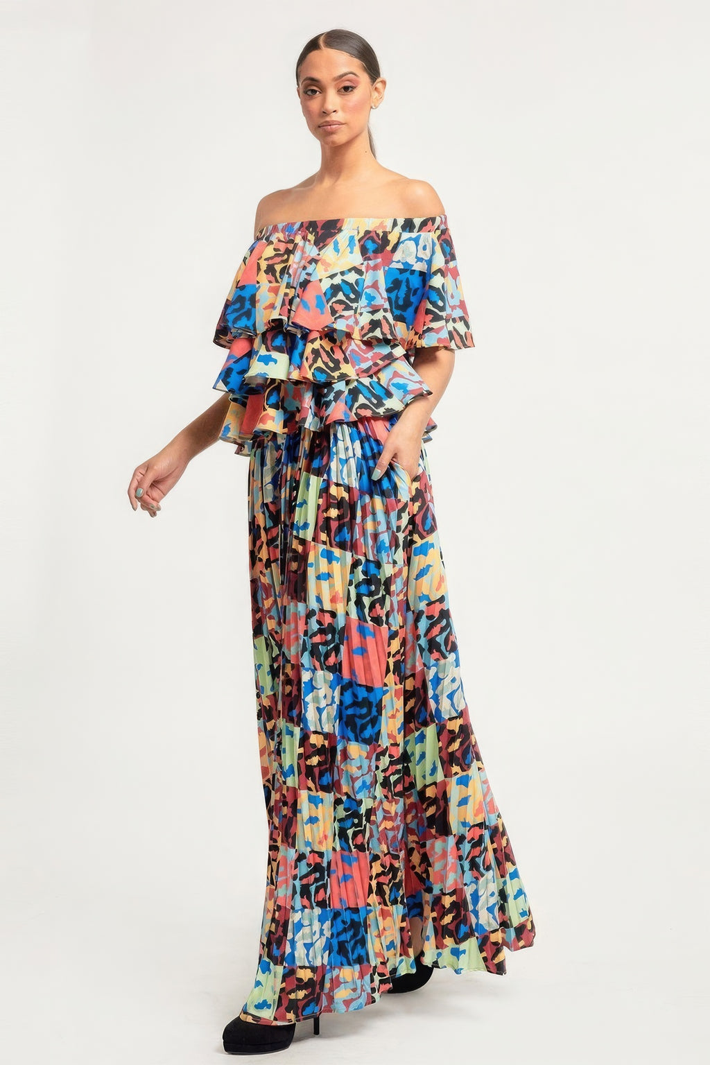 Off Shoulder Ruffle Skirt Set -