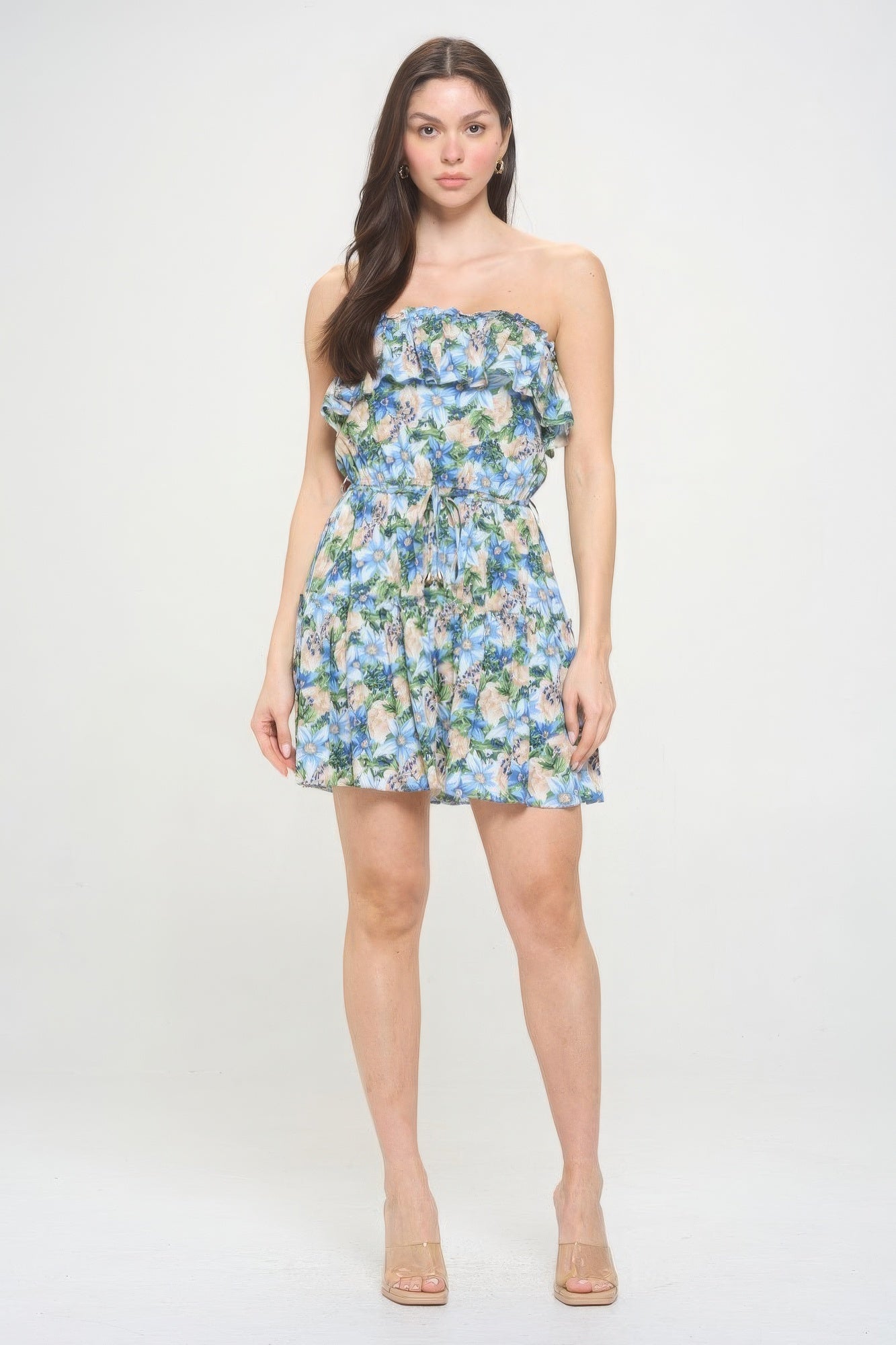 Floral Ruffle Tube Mini Dress - Main image