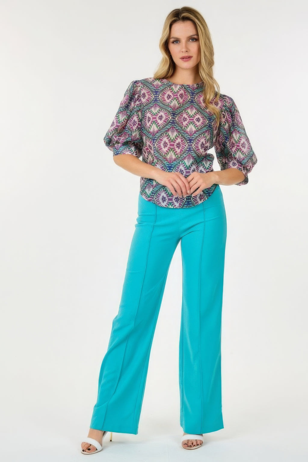 Puff Sleeve Patterned Blouse -