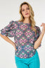 Puff Sleeve Patterned Blouse - L