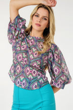 Puff Sleeve Patterned Blouse -
