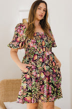 Floral Tie Back Mini Dress -