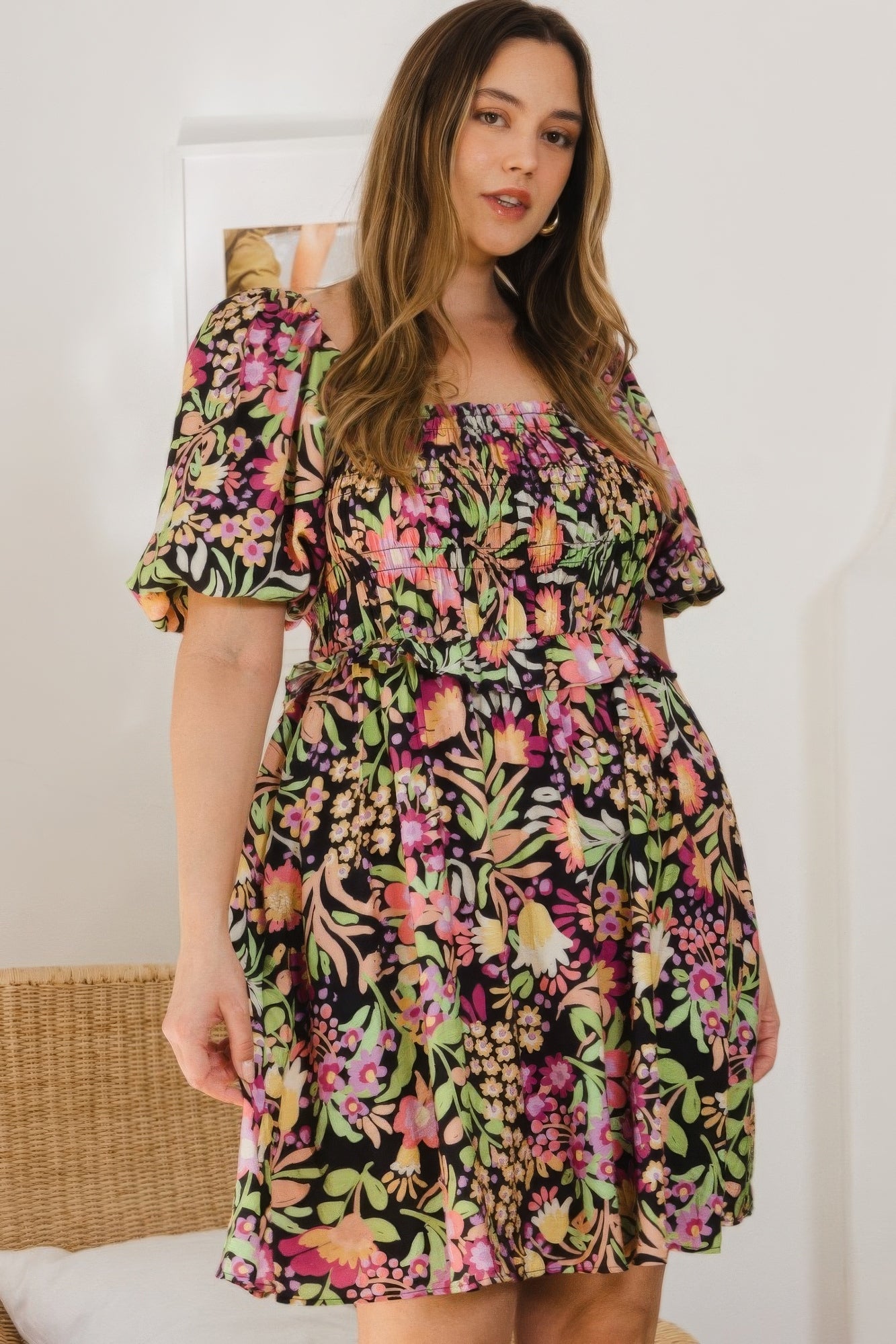 Floral Tie Back Mini Dress -