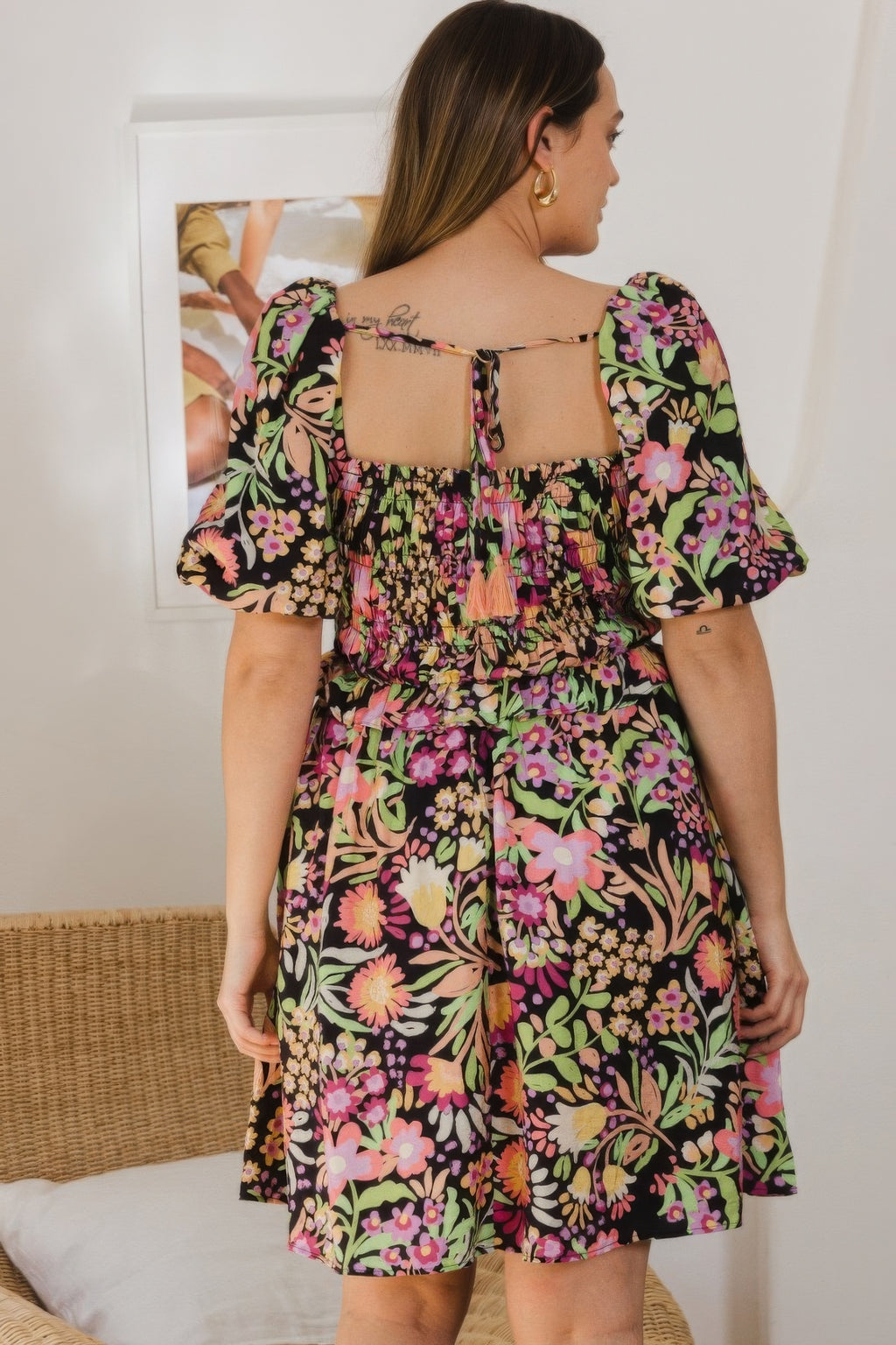 Floral Tie Back Mini Dress -