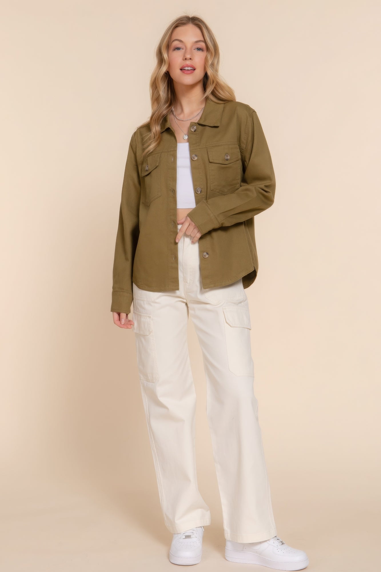 Cotton Button Front Denim Shacket Secondary image