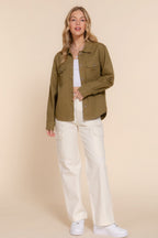 Cotton Button Front Denim Shacket -