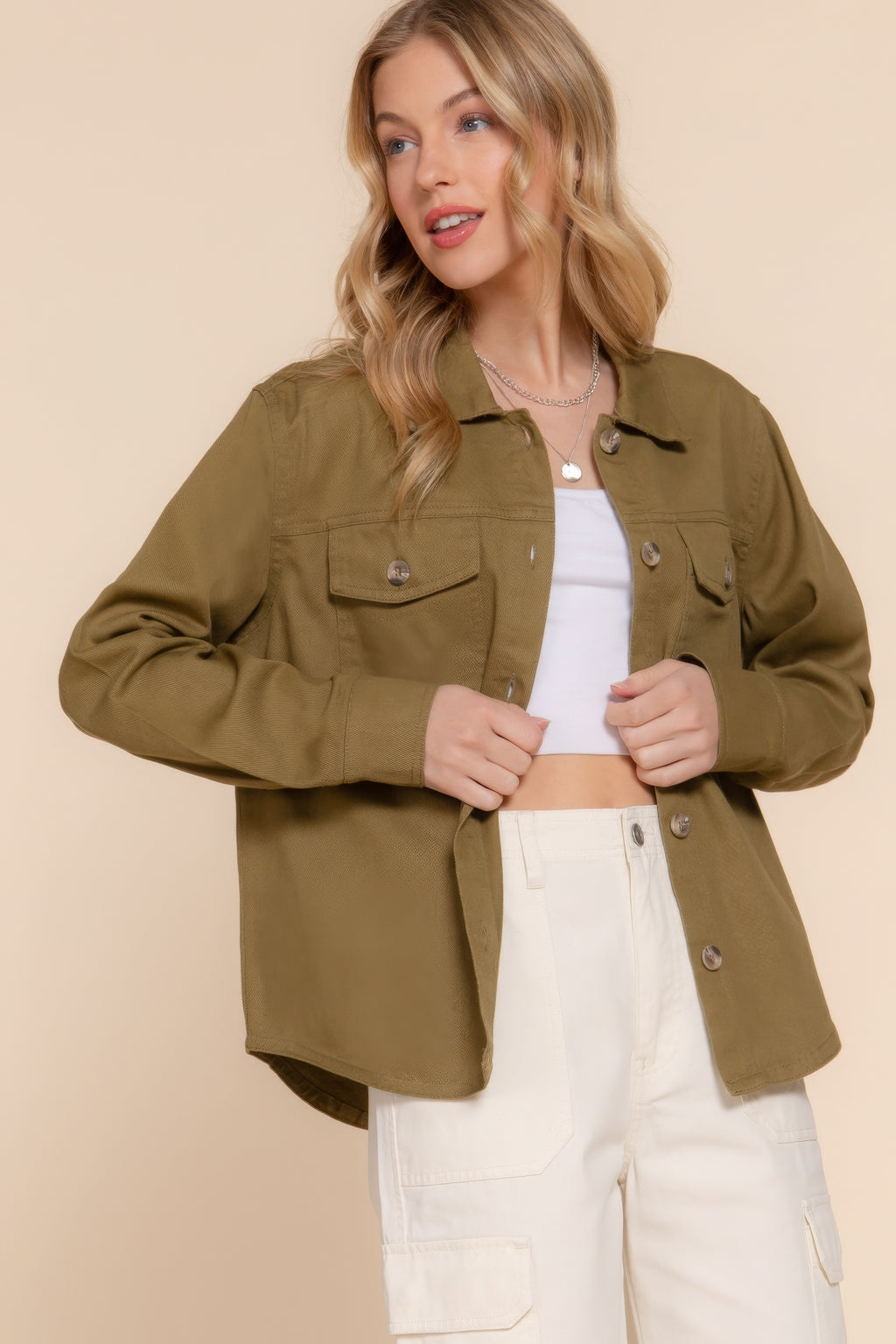 Cotton Button Front Denim Shacket -