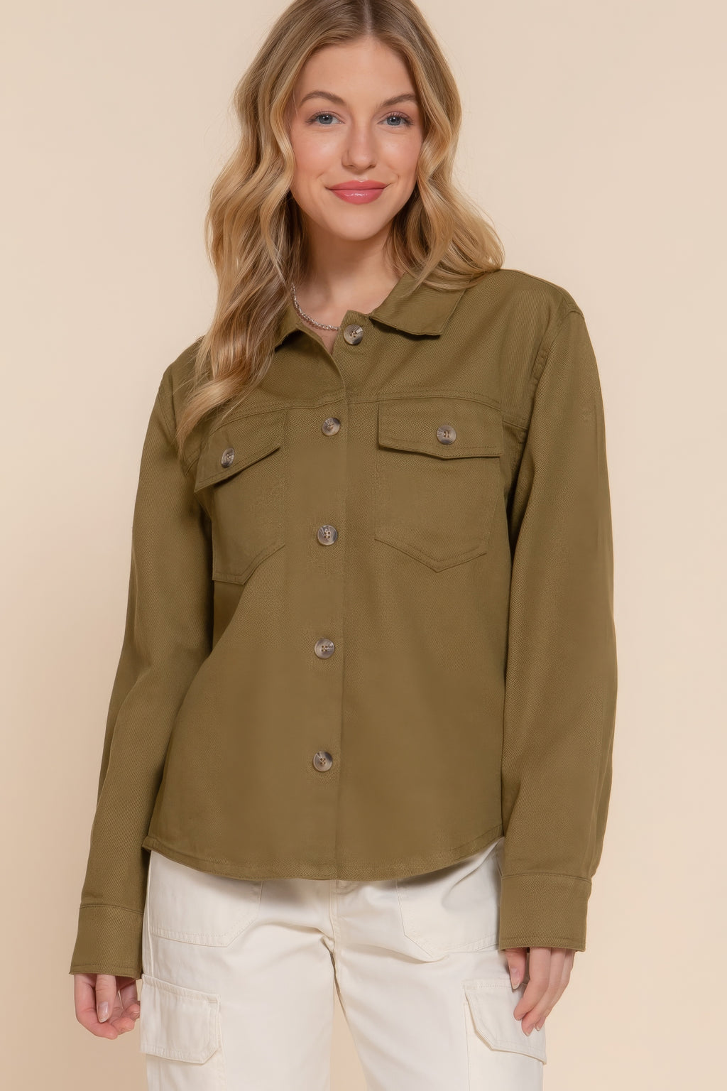 Cotton Button Front Denim Shacket -