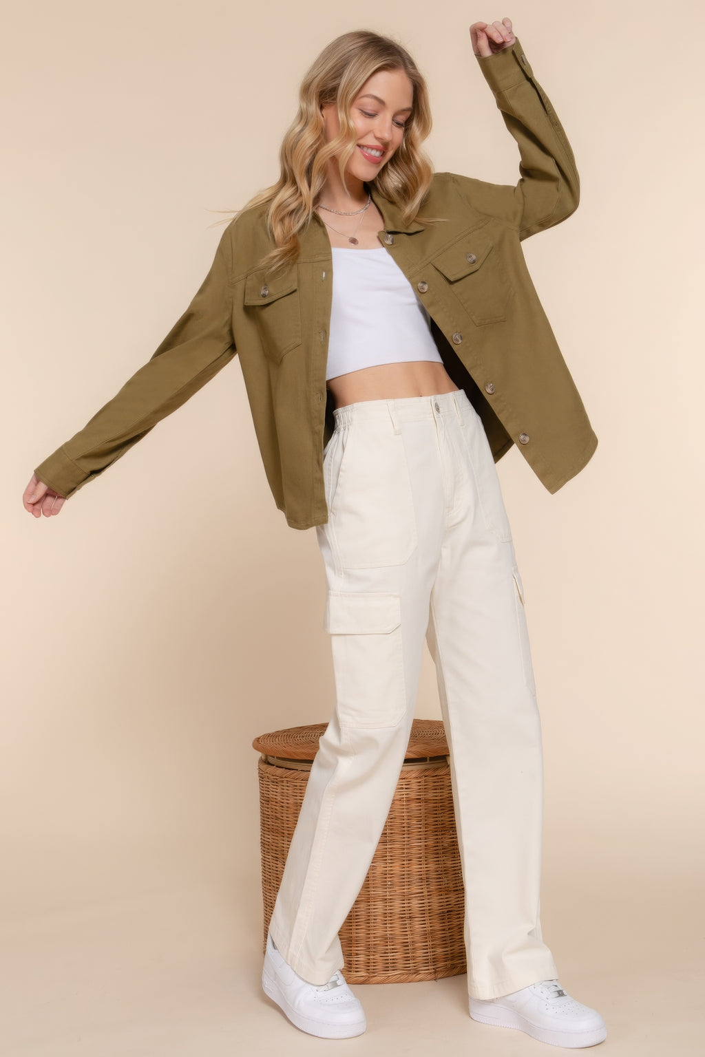 Cotton Button Front Denim Shacket -