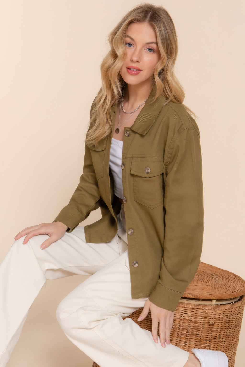 Cotton Button Front Denim Shacket -