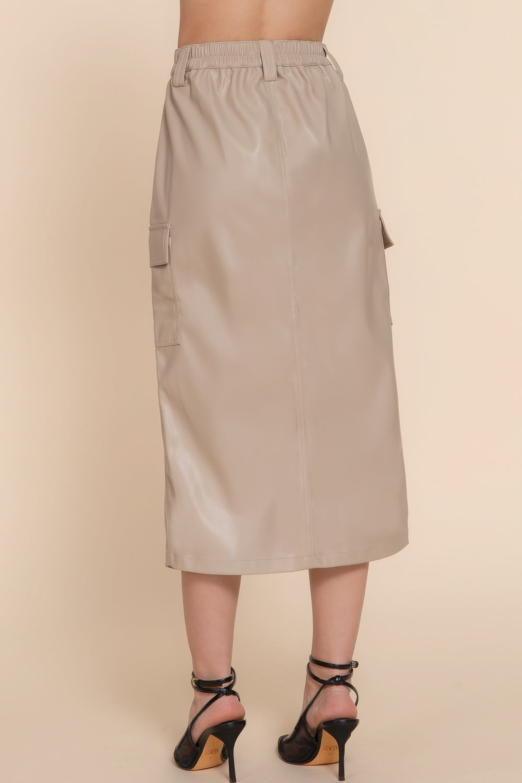 Faux Leather Cargo Midi Skirt -