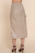 Faux Leather Cargo Midi Skirt -