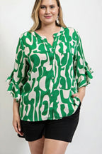 Geometric Ruffle Sleeve Blouse - 2XL