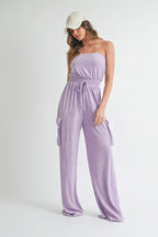 Strapless Wide Leg Jumpsuit - Lavender