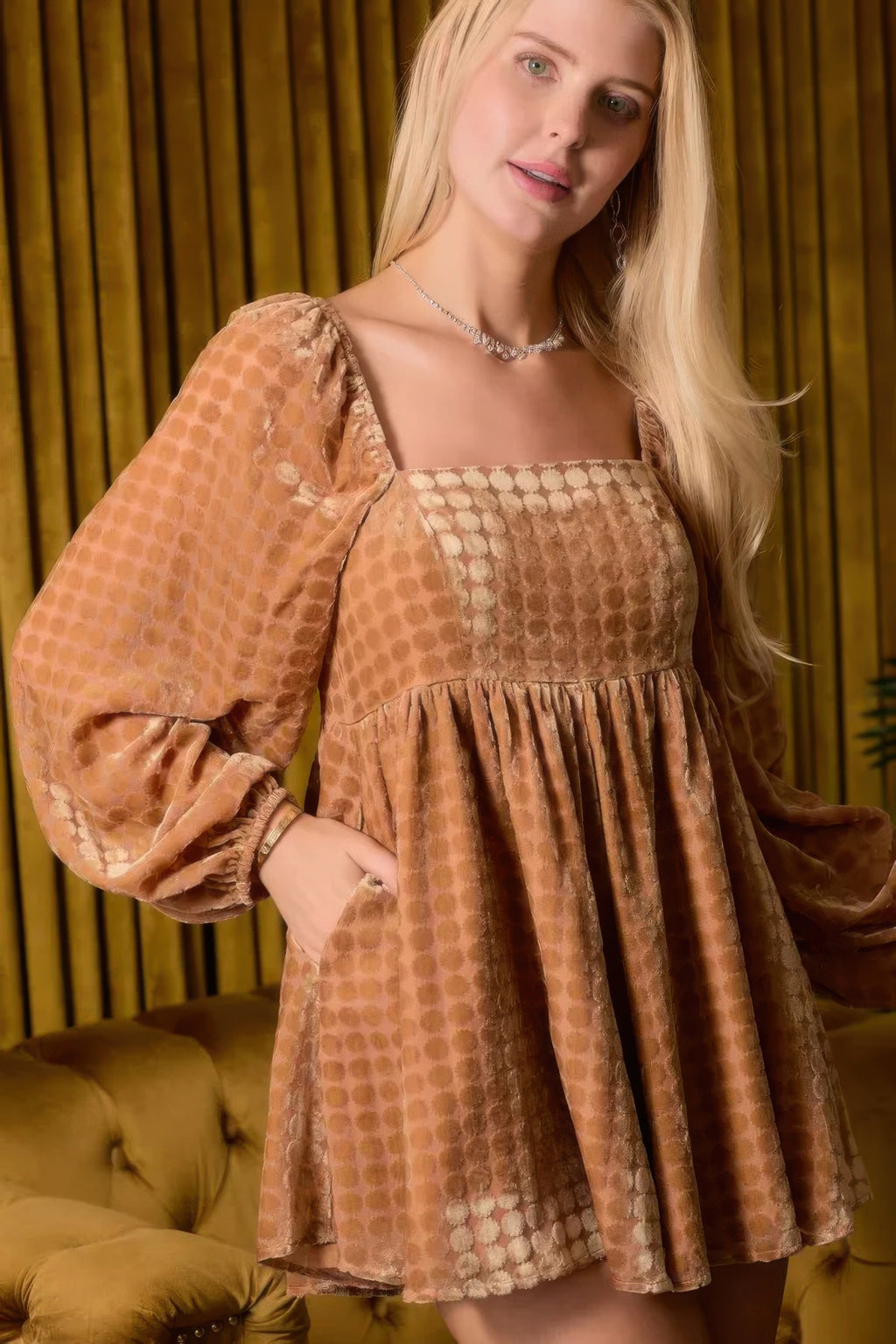 Velvet Long Sleeve Square Romper -