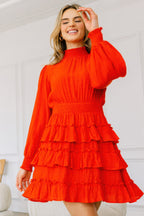Smocked Neck Tiered Mini Dress -