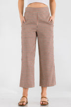 High Waist Gingham Straight Pants -