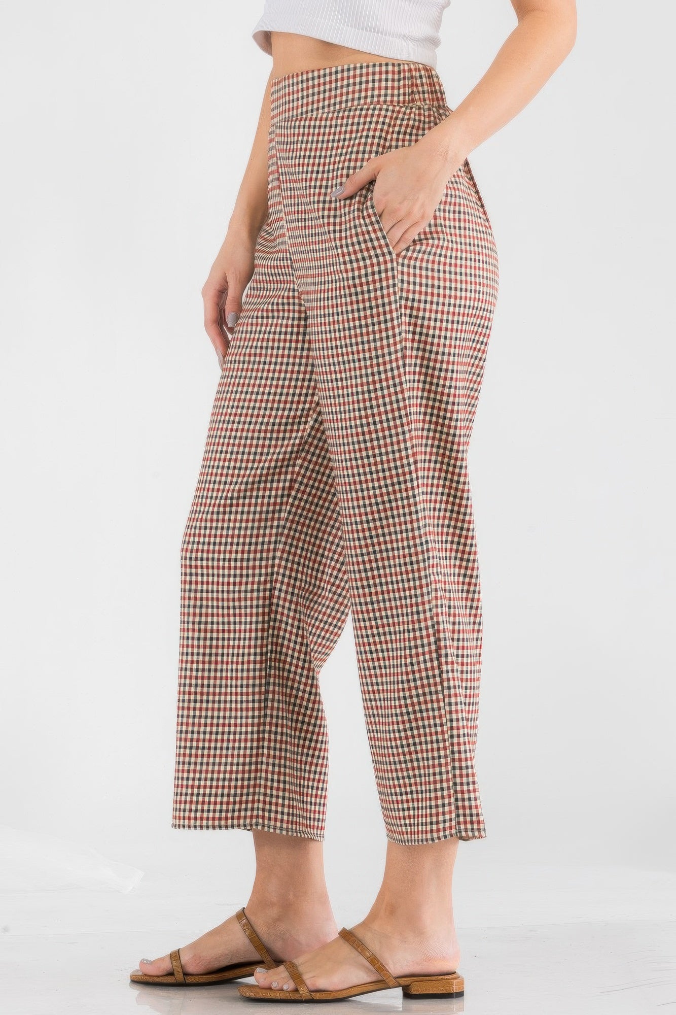 High Waist Gingham Straight Pants -