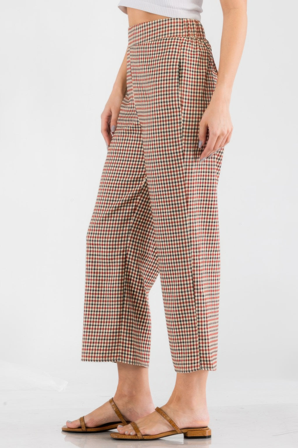 High Waist Gingham Straight Pants -