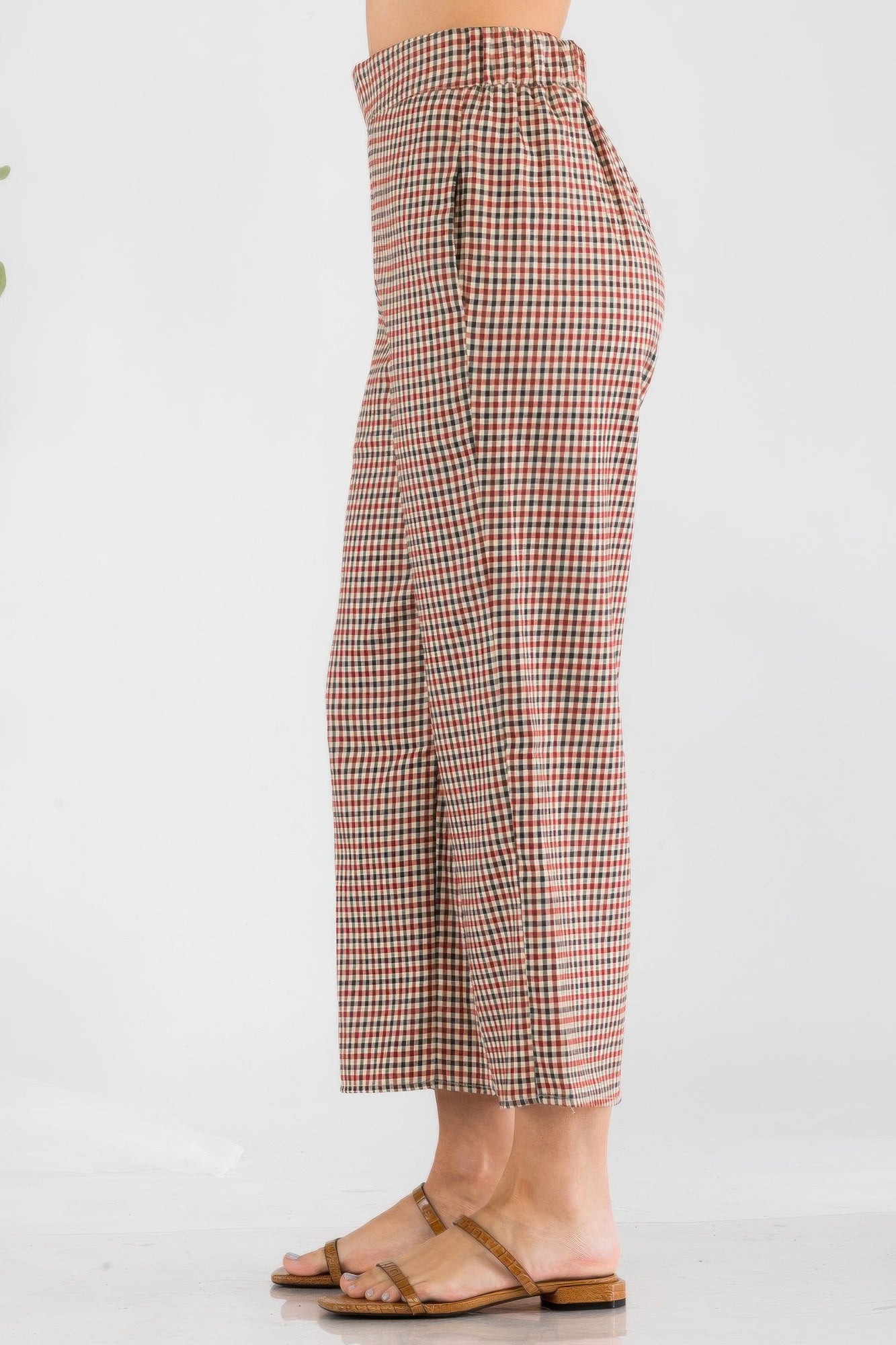 High Waist Gingham Straight Pants -