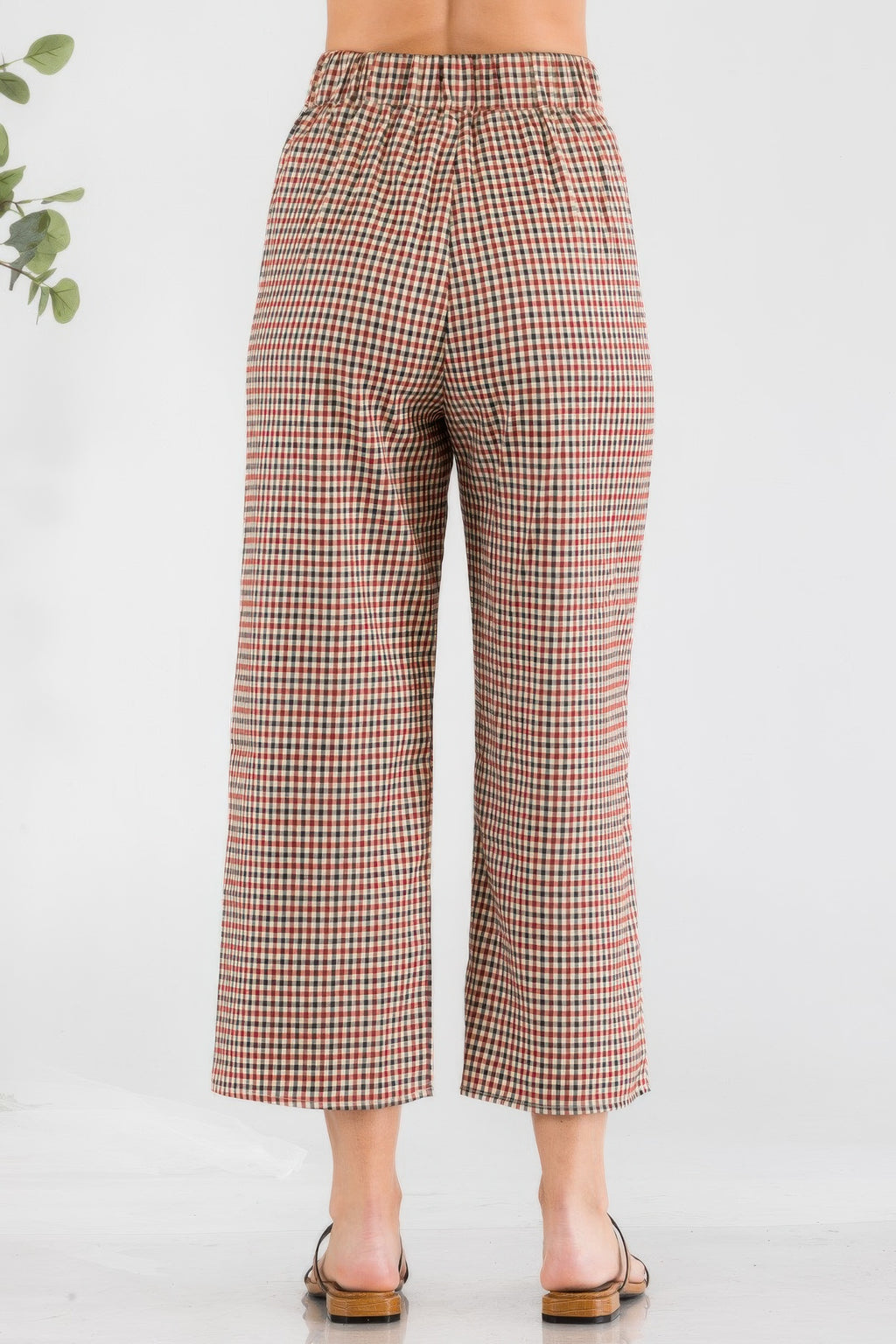 High Waist Gingham Straight Pants -