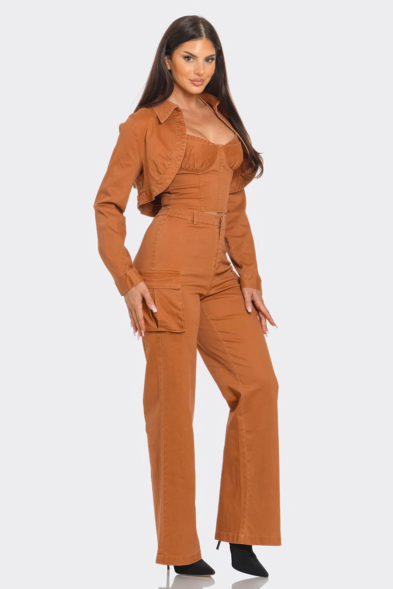 Studded Crop Jacket 3pcs Set -