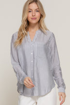 Split Neck Stripe Woven Shirt -