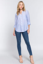 Split Neck Stripe Woven Shirt -