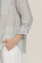 Split Neck Stripe Woven Shirt -