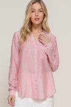 Split Neck Stripe Woven Shirt -
