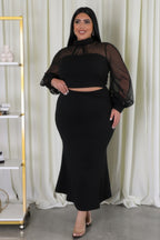 Sheer Sleeve Two Piece Set - Black