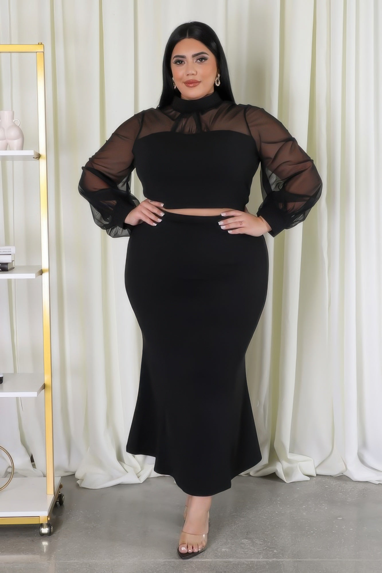 Sheer Sleeve Two Piece Set -