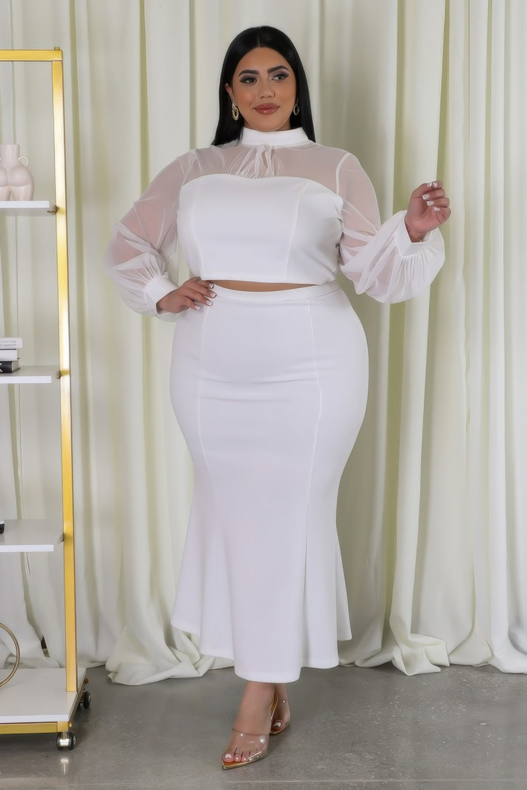 Sheer Sleeve Two Piece Set -