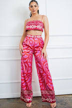 Printed Bra Top Pants Set - L