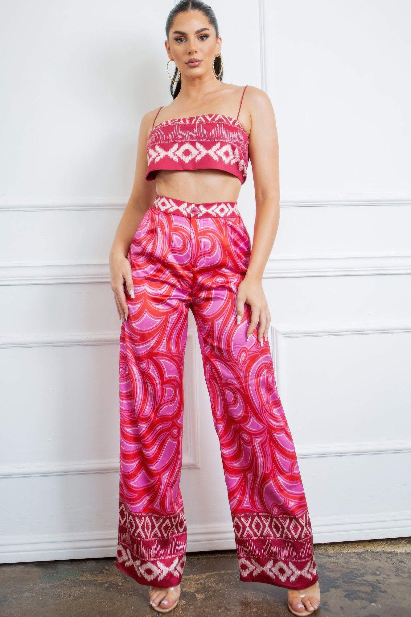 Printed Bra Top Pants Set - L