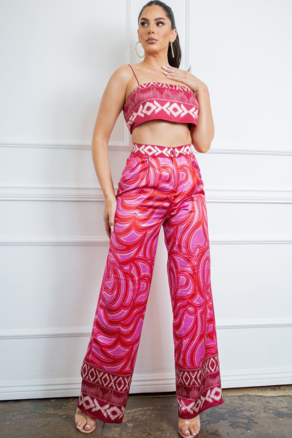 Printed Bra Top Pants Set -