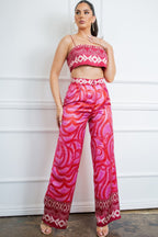 Printed Bra Top Pants Set -